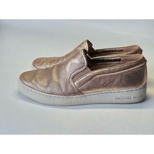 Michael Kors Women's Shoes Size 6.5 Metallic Leather MK Logo Slip On Sneakers